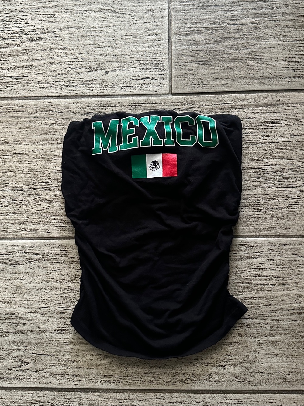 Papaya Black Mexico Graphic Tube Top with Green and Red Flag Accent